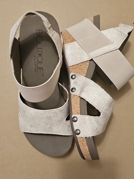 Corkys Shoes - Corkys Boutique Metallic Beige Cork Wedge Sandals
